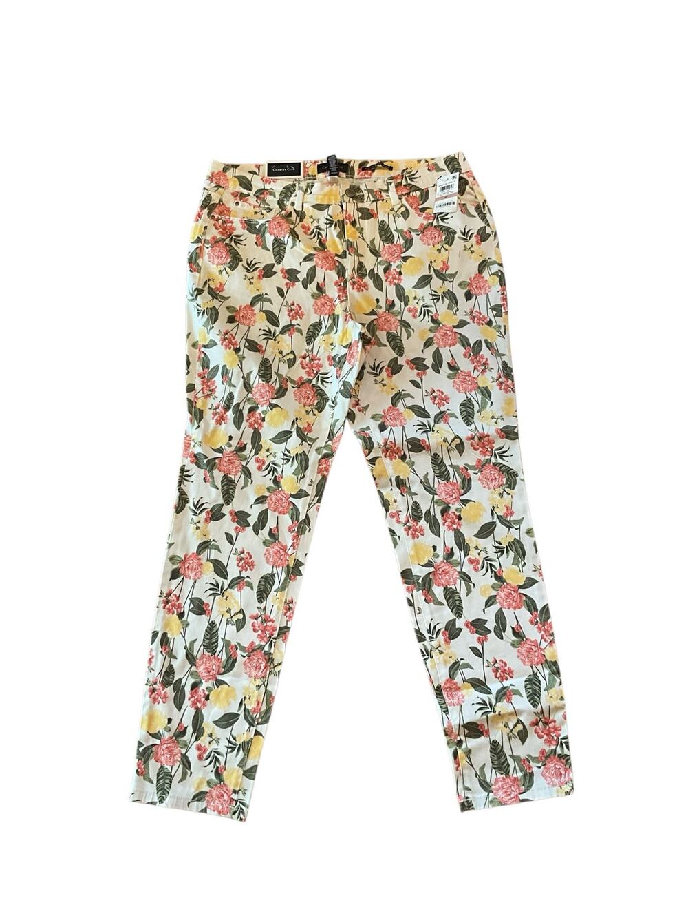 Charter Club Bristol Ankle Jean Women 12 Multi Denim Floral High Rise Skinny Leg